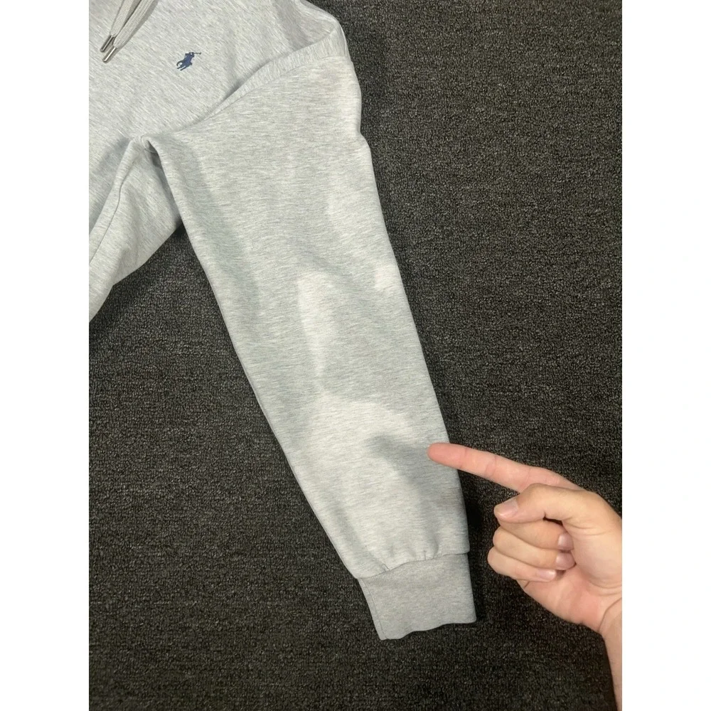 Polo Ralph Lauren Hoodie Men's Medium Gray Spellout Double Knit Pony Drawstrings